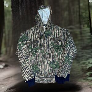 Vintage Ace Sportswear Camouflage Hunting Hoodie Zip Sweatshirt Fleece Lined L